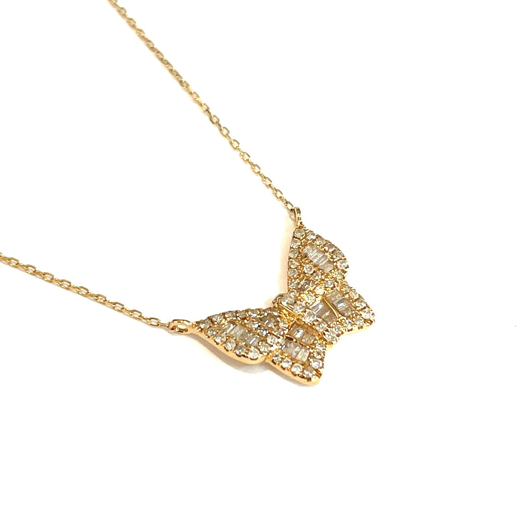 Lightweight 14k Yellow Gold or White Gold Butterfly Diamond Necklace