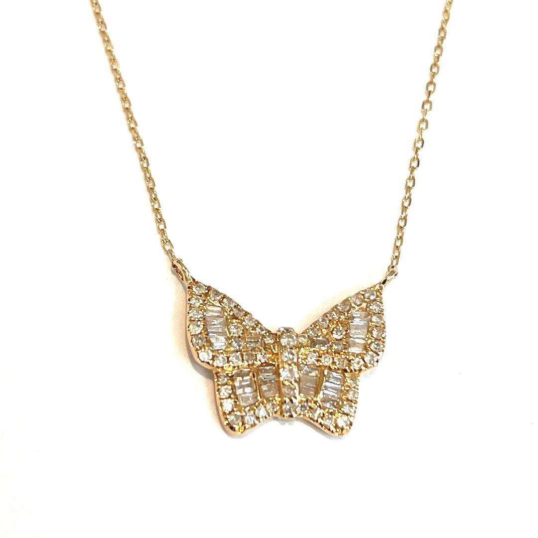 Lightweight 14k Yellow Gold or White Gold Butterfly Diamond Necklace