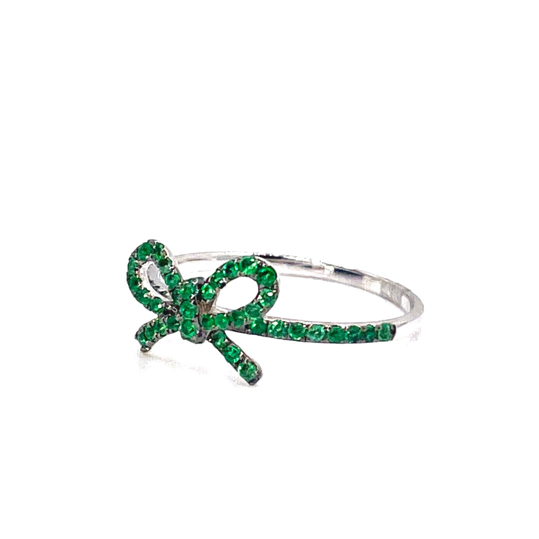 10K White Gold "The Papillan" Emerald Bow Ring