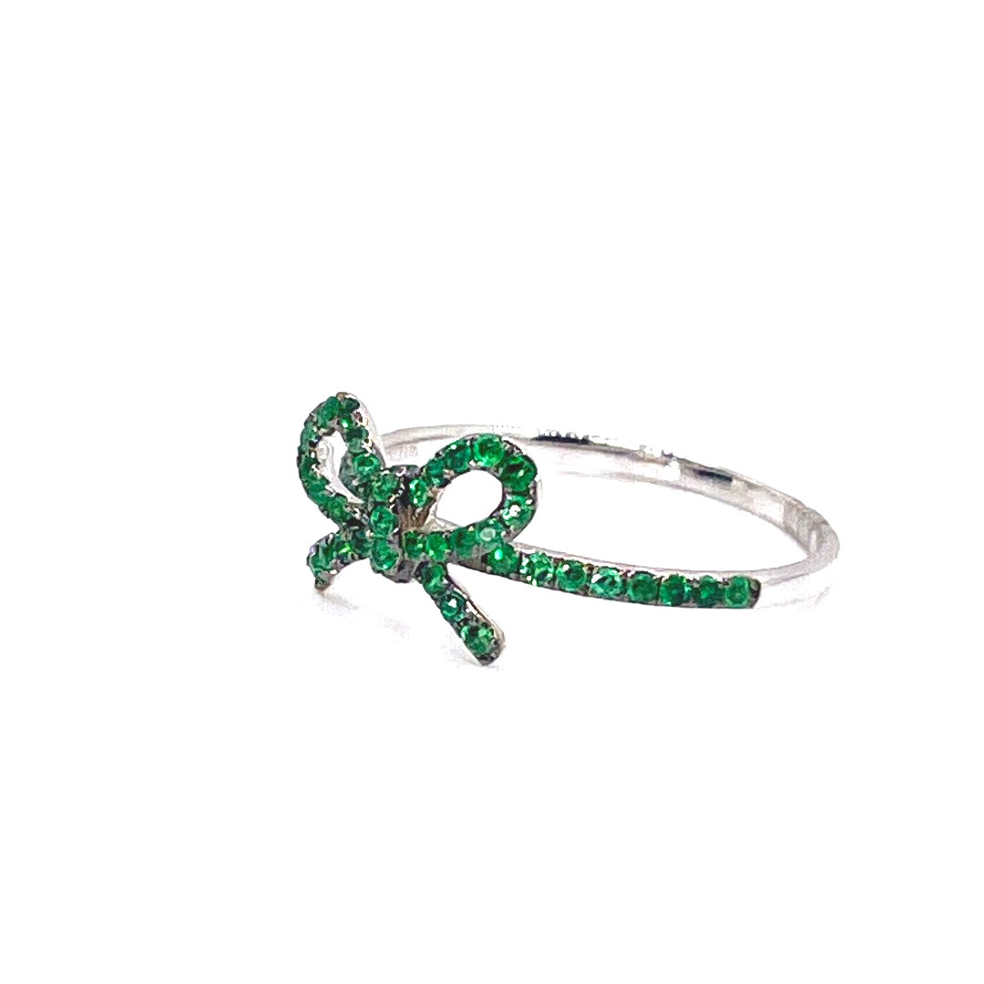 10K White Gold "The Papillan" Emerald Bow Ring