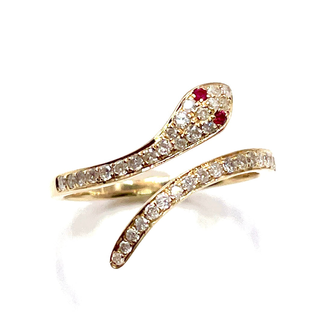 Stunning 14k Yellow Gold or White Gold Diamond and Ruby Snake ring