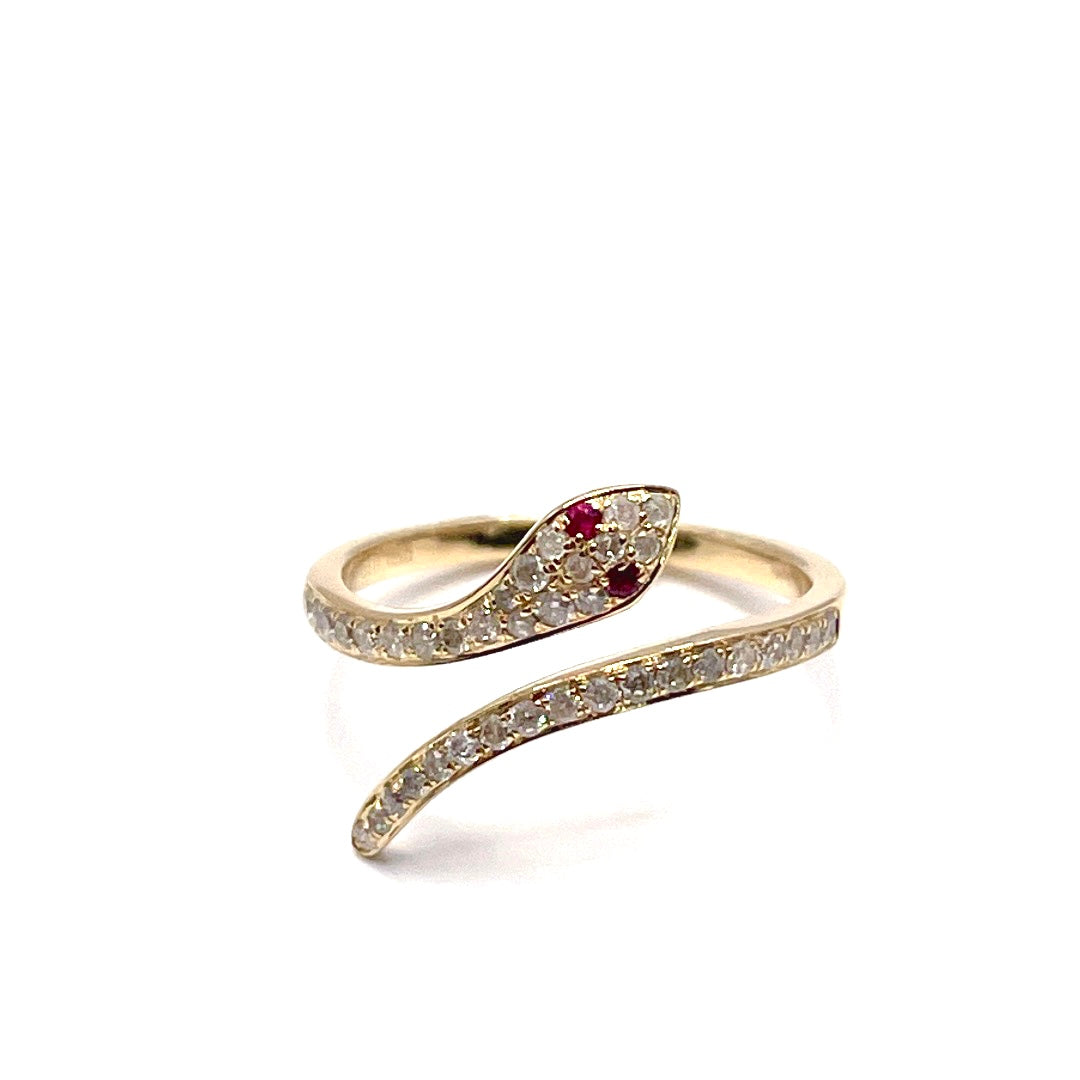 Stunning 14k Yellow Gold or White Gold Diamond and Ruby Snake ring