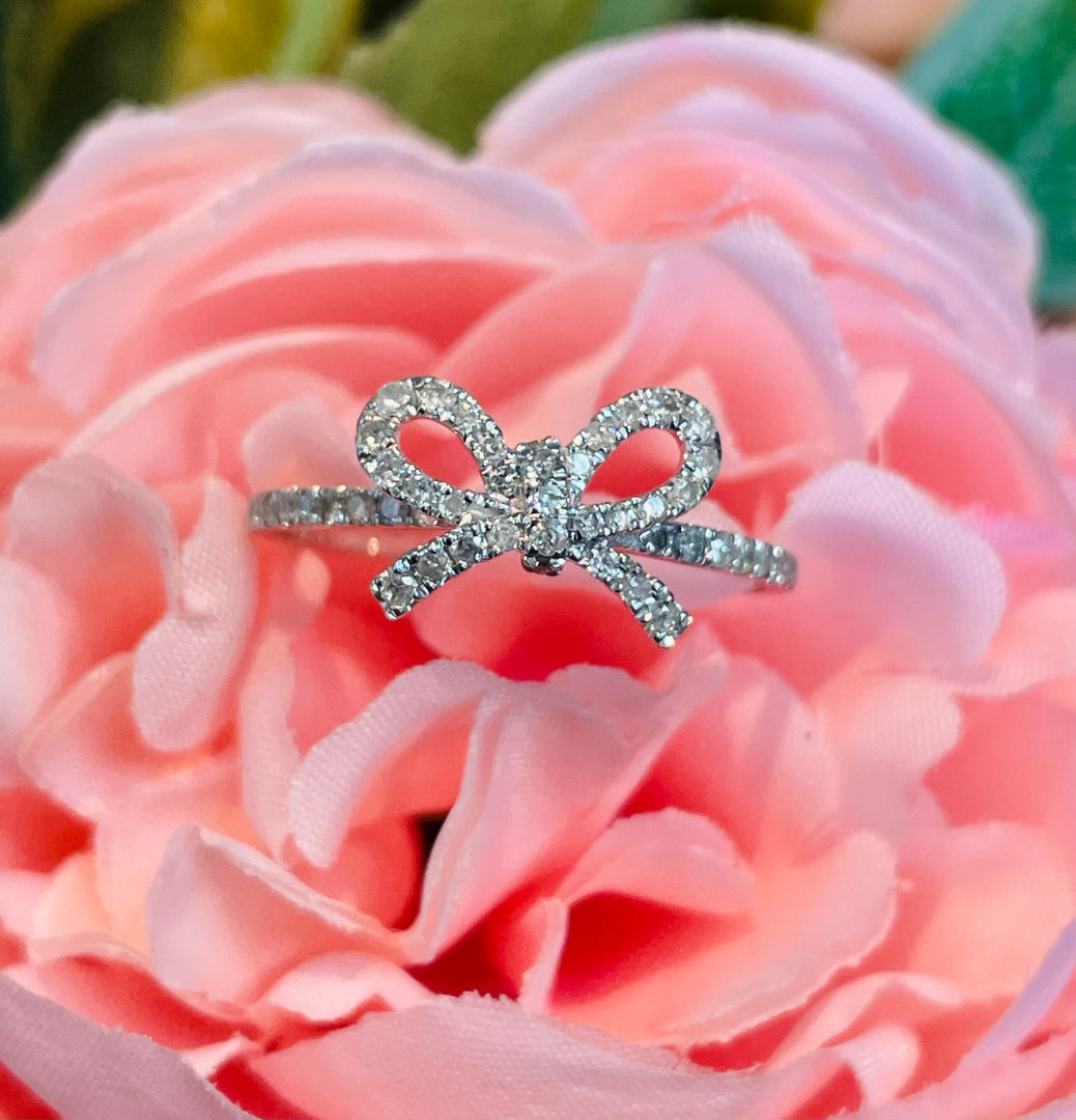 14K White Gold "The Papillan" Diamond Bow Ring