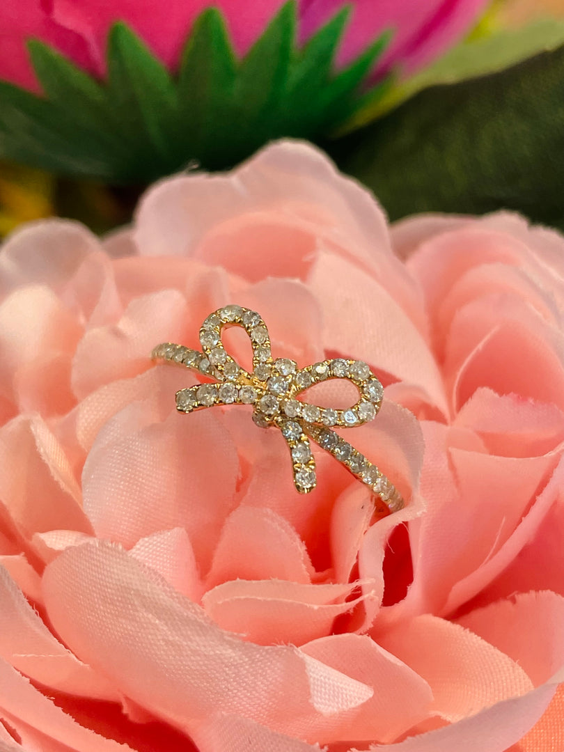 14K Yellow Gold "The Papillan" Diamond Bow Ring