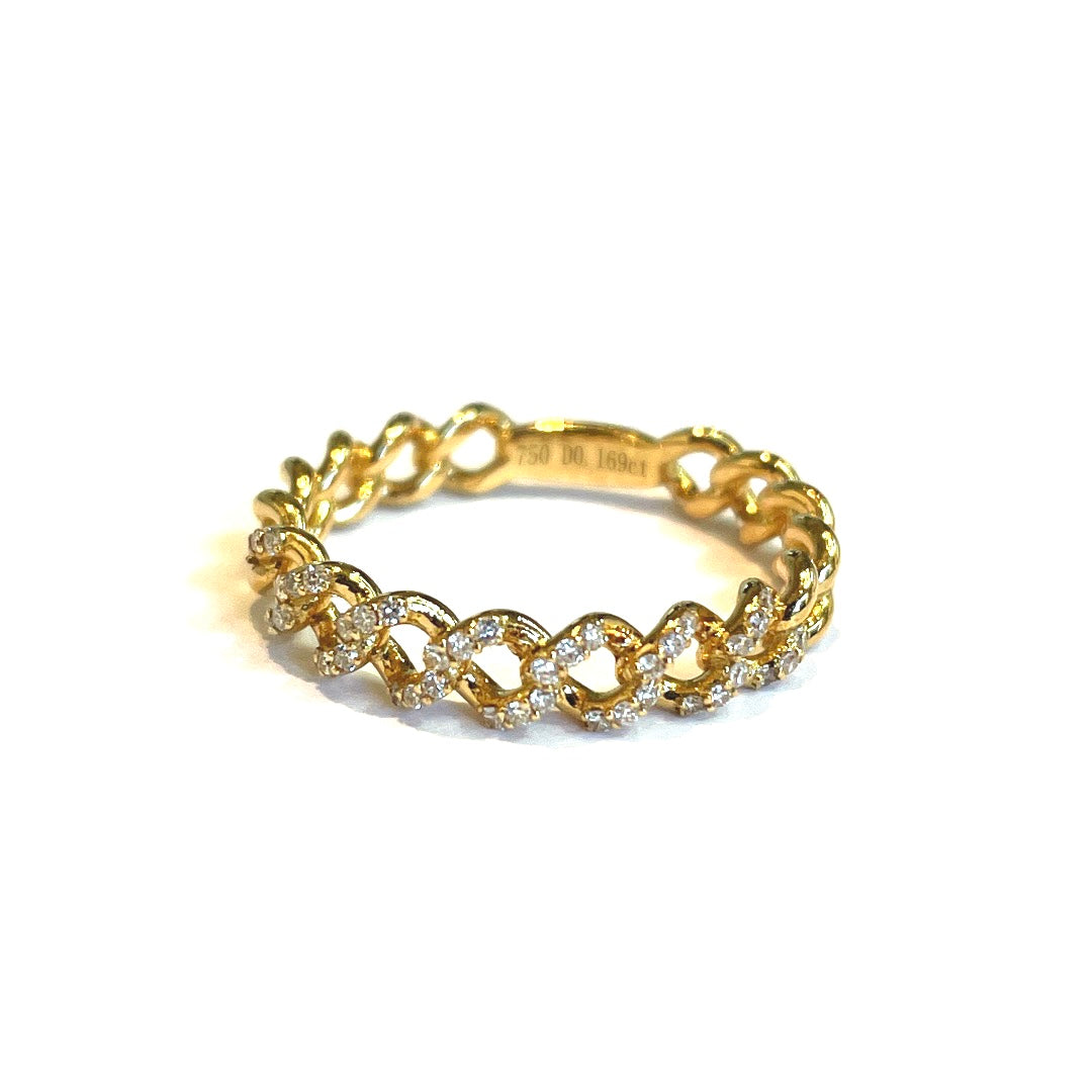 Solid 18k Yellow Gold Diamond Chain Band Ring