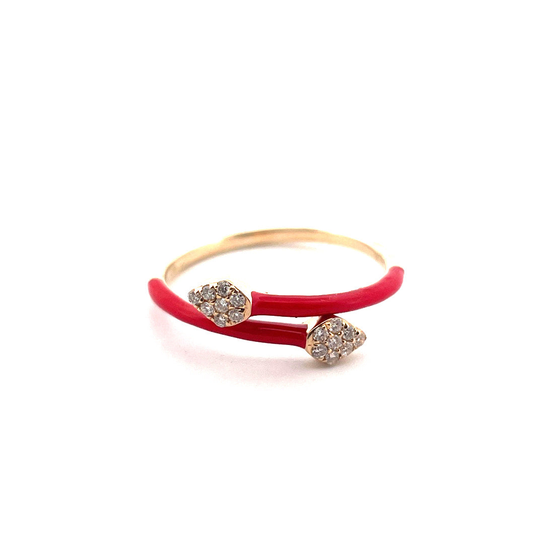 14K Yellow Gold Snake Ring with Red Enamel