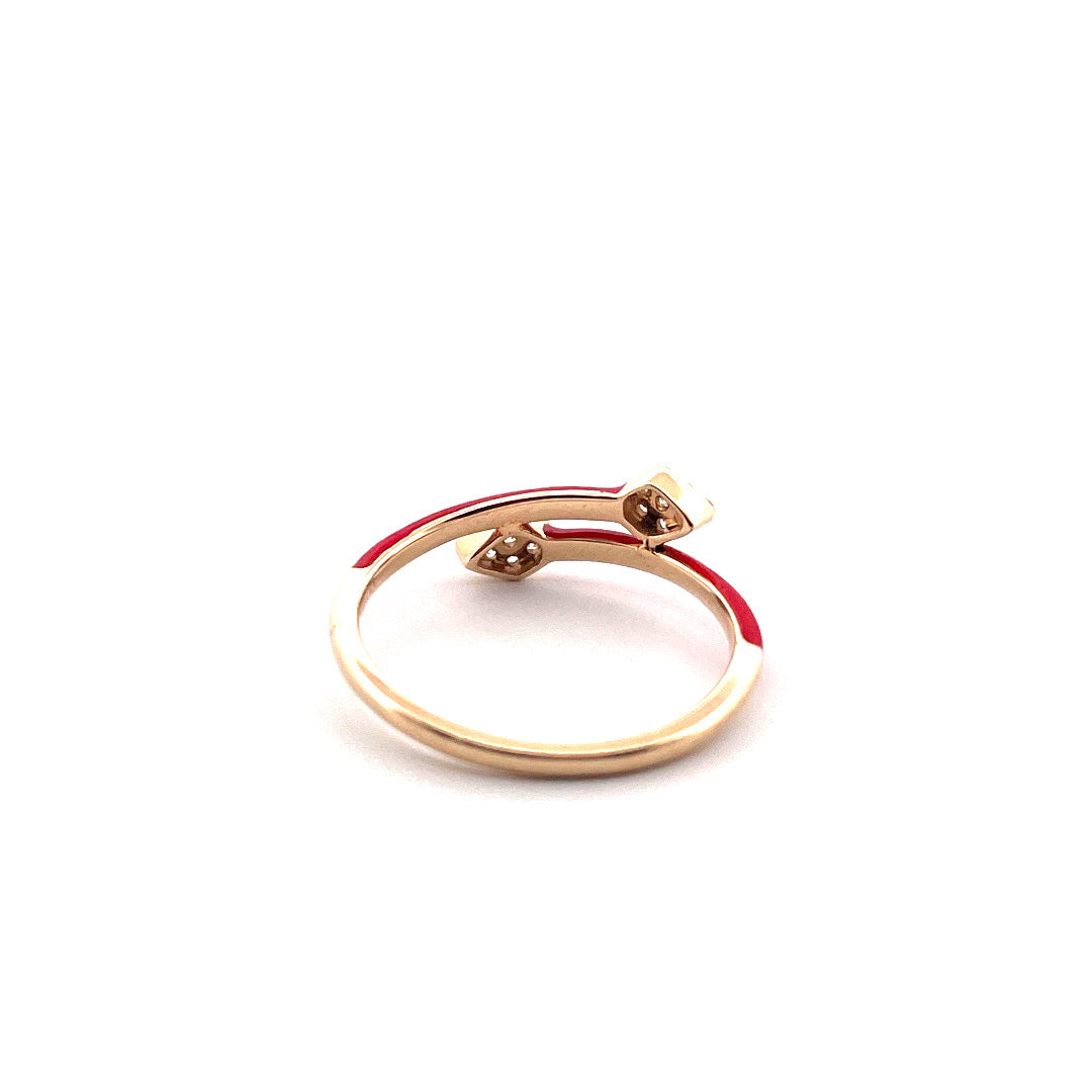 14K Yellow Gold Snake Ring with Red Enamel